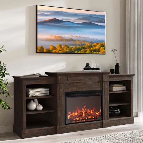 Lenore 66" Glass Door Electric Fireplace TV Stand