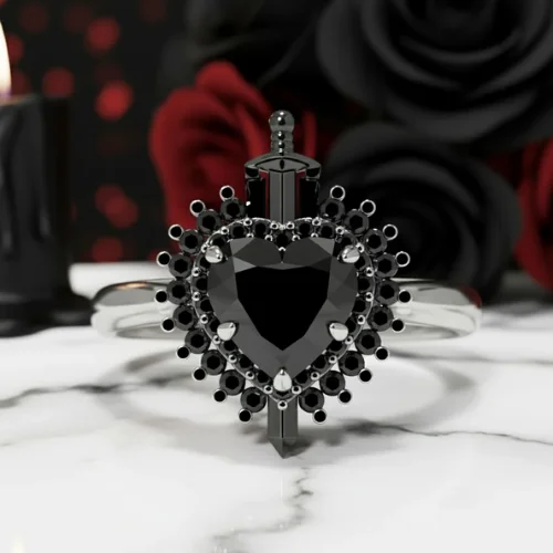 Against All Odds- Heart Shape Diamond Option Gothic Engagement Ring
