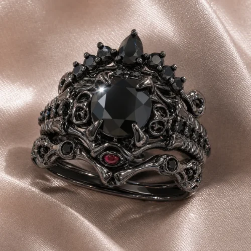 Together Forever- 1.25 Carat Black Diamond Option Gothic Ring Set